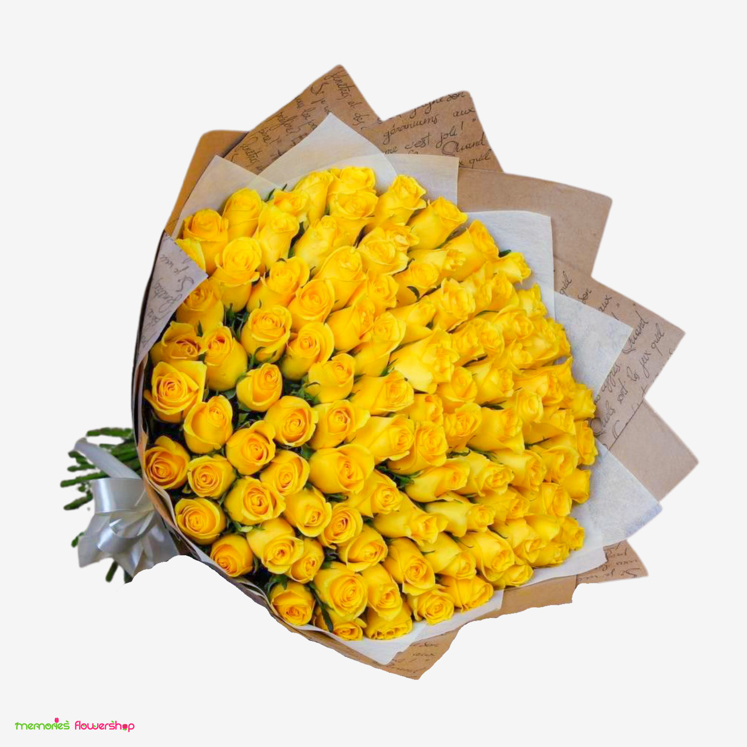 Ramillete de rosas amarillas, perfecto para celebrar el 21 de septiembre, Día de las Flores Amarillas. Ramillete con 100 rosas amarillas
