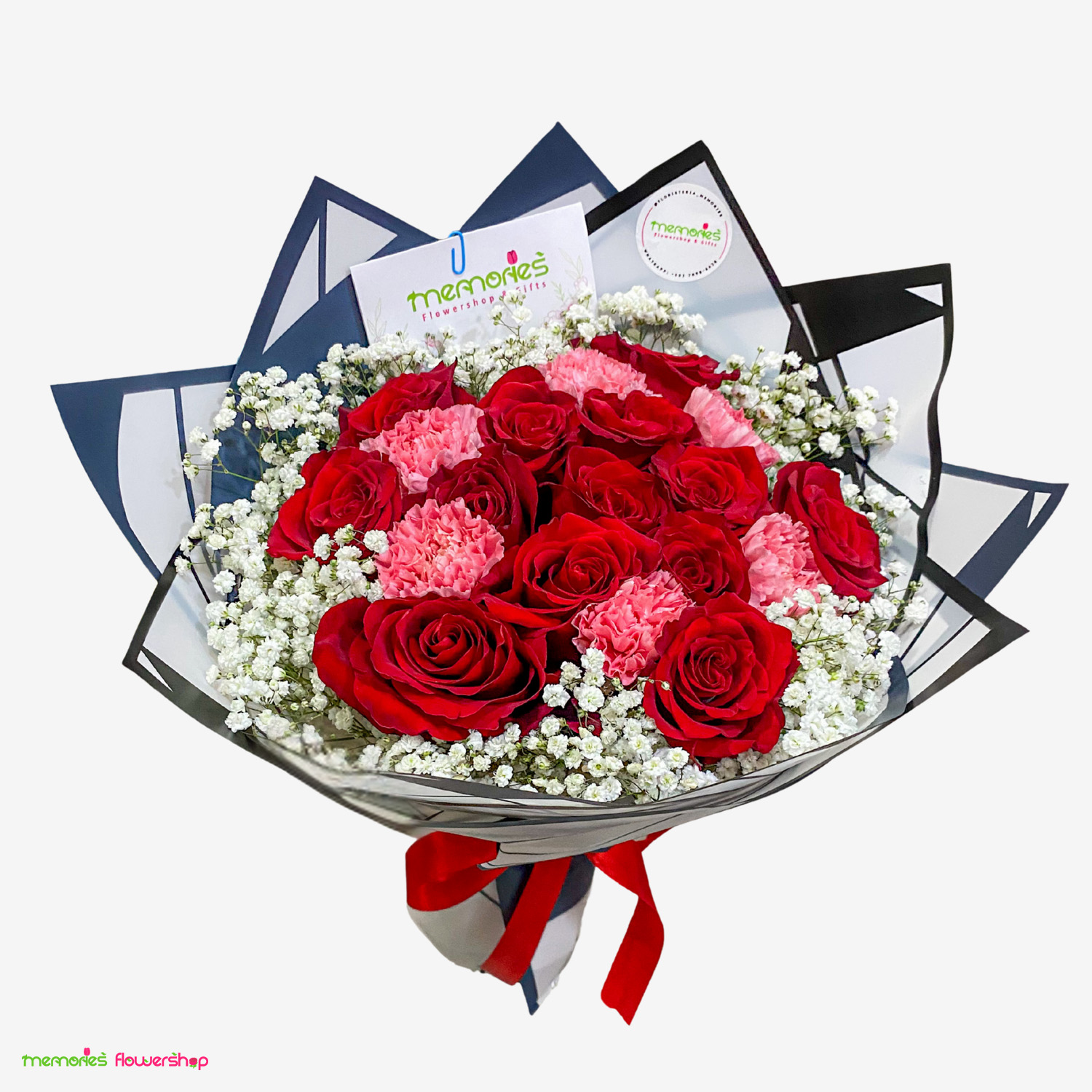Ramo "I'm Yours": un hermoso arreglo floral con rosas rojas, claveles y baby breath, todo de Ecuador. Ramo "I'm Yours" con rosas rojas, claveles y baby breath de Ecuador