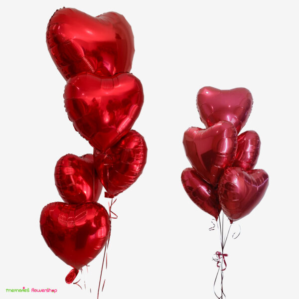 Set de 5 globos con helio en forma de corazón, color rojo
